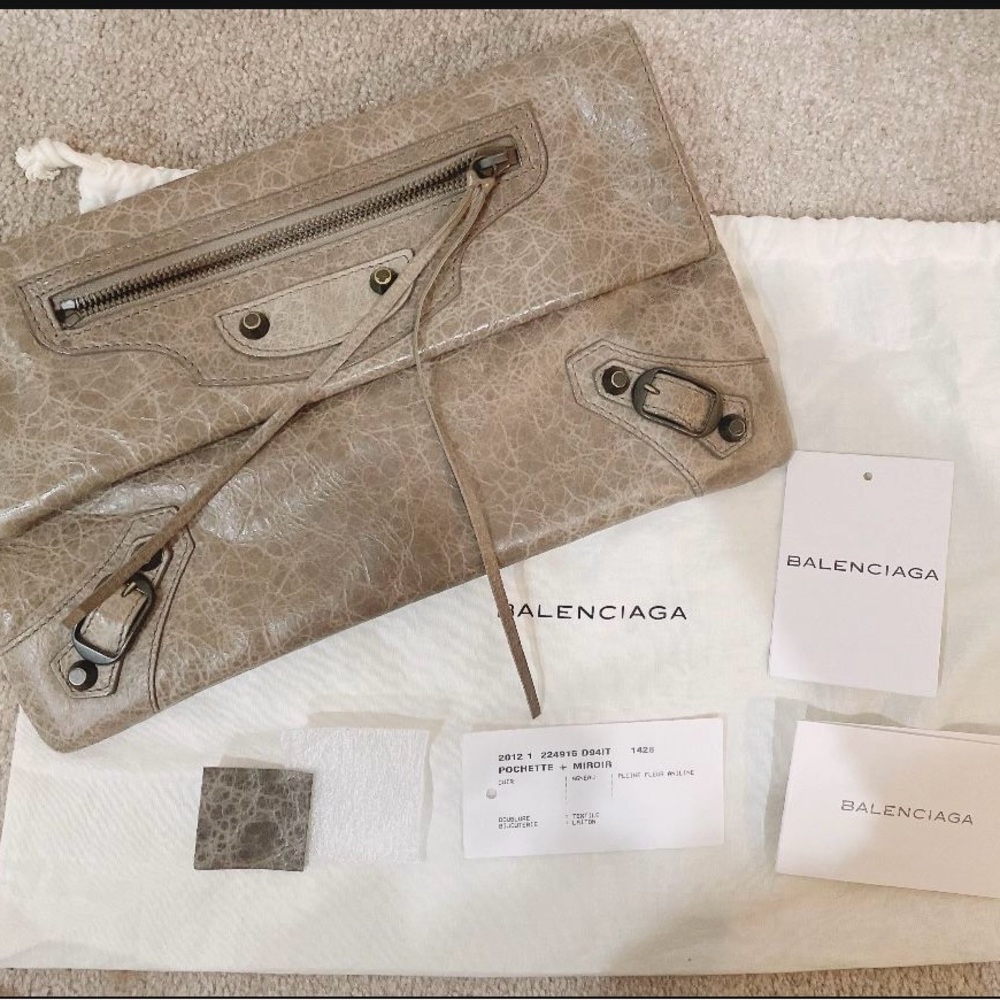 Balenciaga Beige Leather Clutch